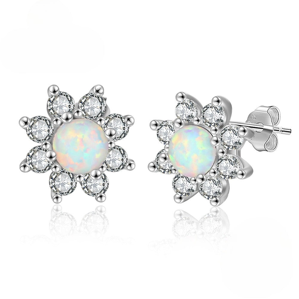 Planderful Jewelry Opal Stud Earrings Sterling Silver