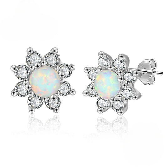 Planderful Jewelry Opal Stud Earrings Sterling Silver