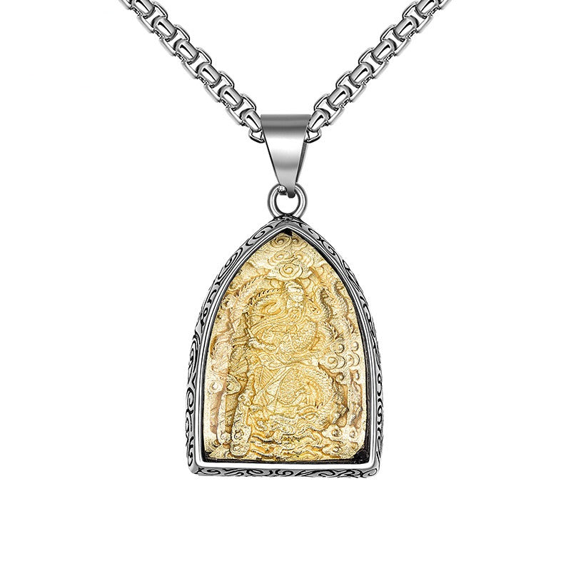 Titanium Steel Necklace – Vintage Thai Amulet Style For Everyday Winter Wear Gift For Boyfriend