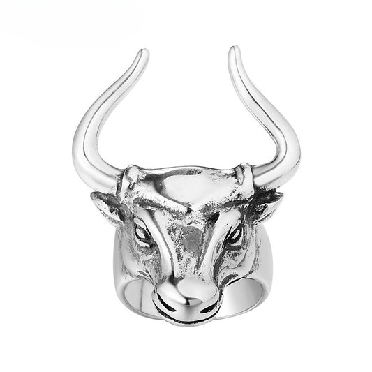 Vintage Bull Head Titanium Steel Ring for Men