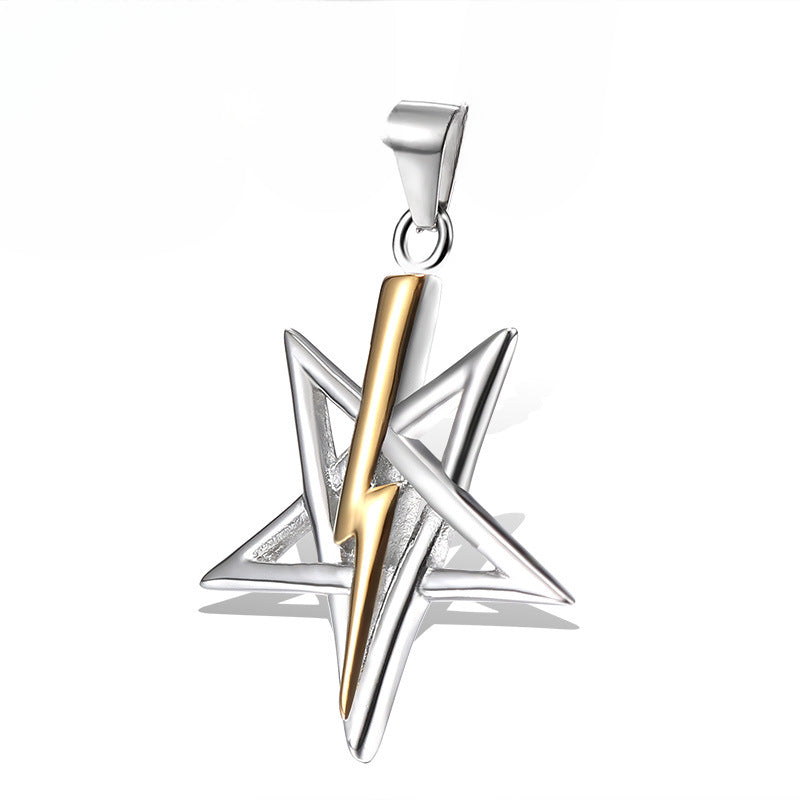 Titanium Steel Lightning Pentagram Pendant for Men and Women, Stainless Steel Jewelry
