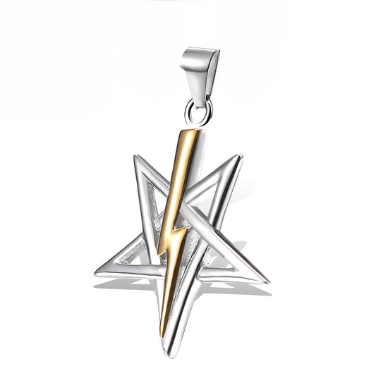 Titanium Steel Lightning Pentagram Pendant for Men and Women, Stainless Steel Jewelry