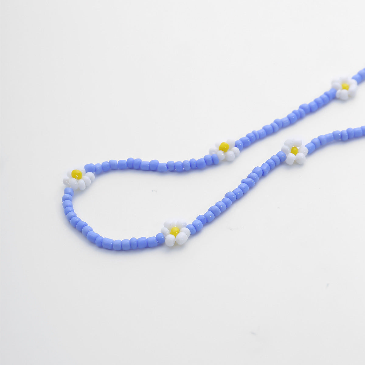 Beaded Daisy Necklace Blue Handmade Personalized Statement Jewelry For Women Planderful
