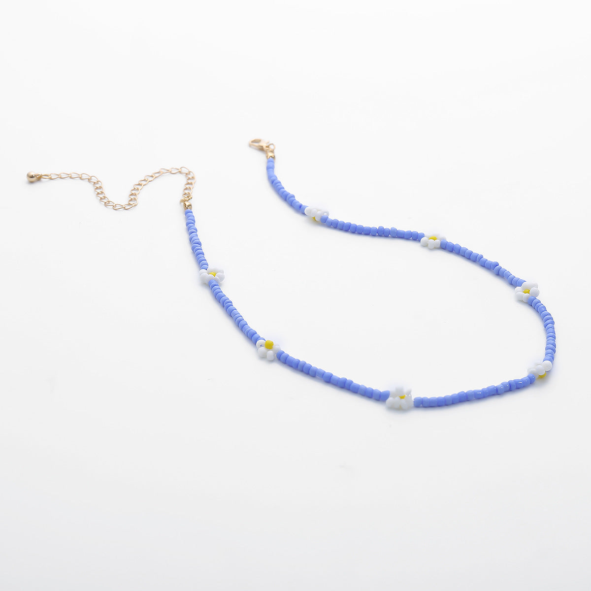 Beaded Daisy Necklace Blue Handmade Personalized Statement Jewelry For Women Planderful