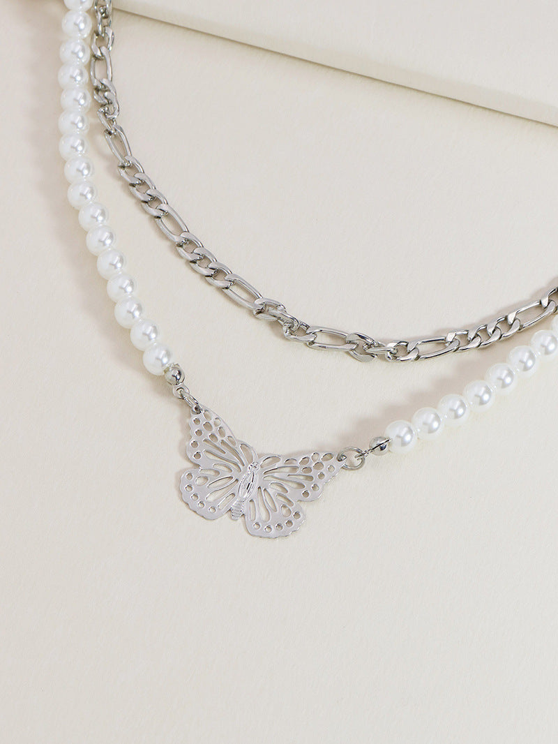 Exaggerated Butterfly Pearl Layered Necklace - Vienna Verve Collection