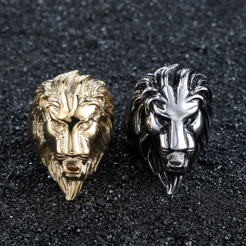 Titanium Steel Lion Head Ring for Men - Retro Punk Design in European and American Fashion