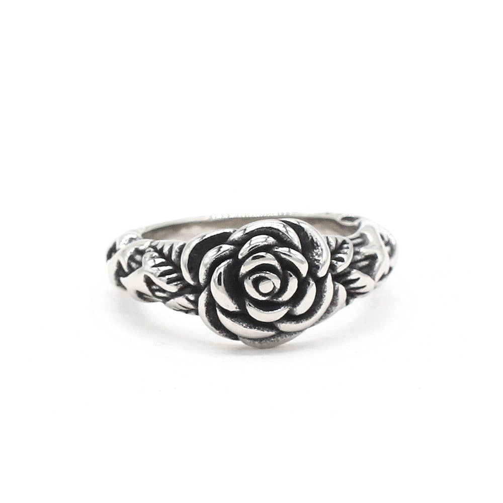 Planderful Rose Titanium Steel Ring Unisex Bold Statement For Men And Women Retro European Style