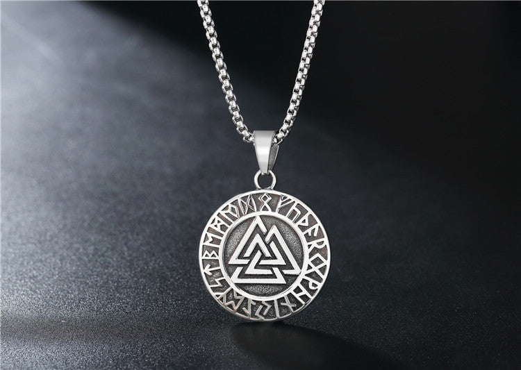 Planderful Viking Rune Pendant Necklace Triangular Titanium Steel Unisex Protection Statement