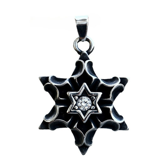 Titanium Steel Retro Punk Six-Pointed Star Pendant for Men with Stone Accent