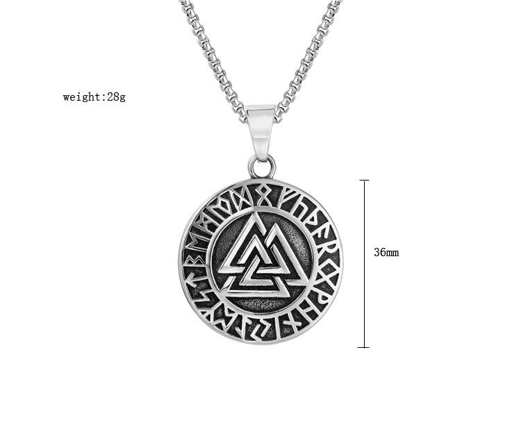 Planderful Viking Rune Pendant Necklace Triangular Titanium Steel Unisex Protection Statement