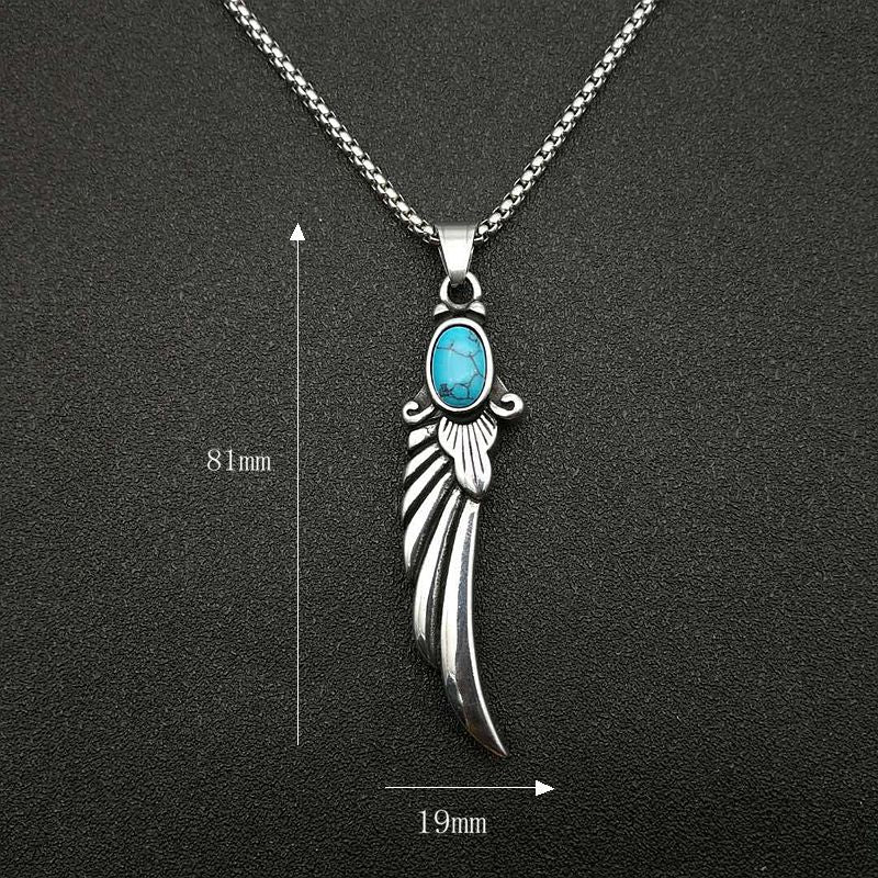 Turquoise Necklace – Vintage Punk Feather Wing Pendant Necklace In Titanium Steel