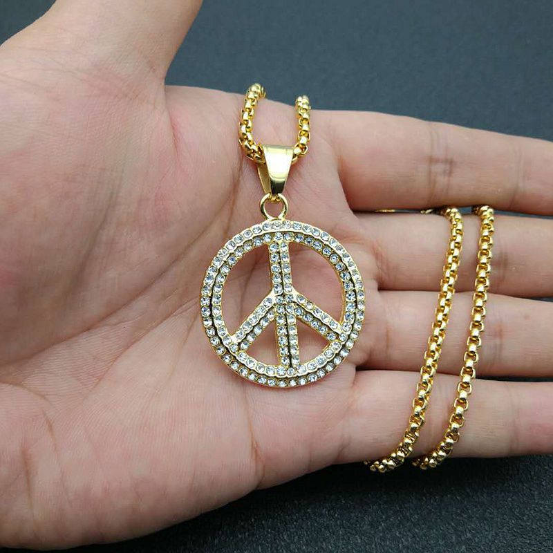 Steel Necklace - Statement Peace Sign Pendant