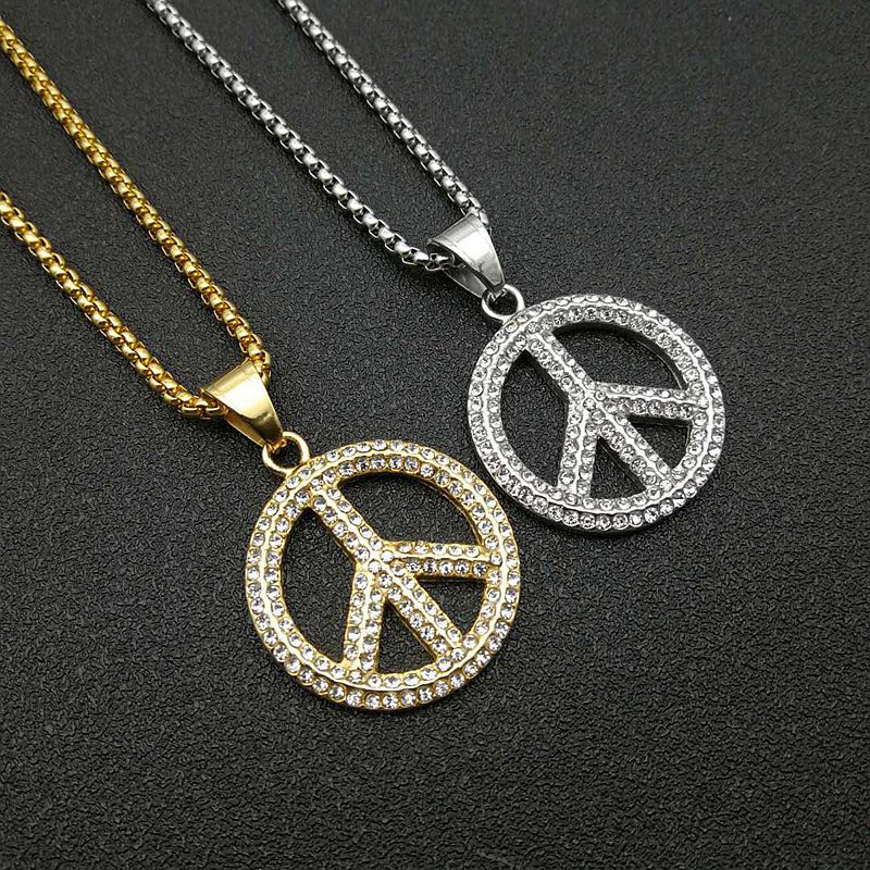Steel Necklace - Statement Peace Sign Pendant