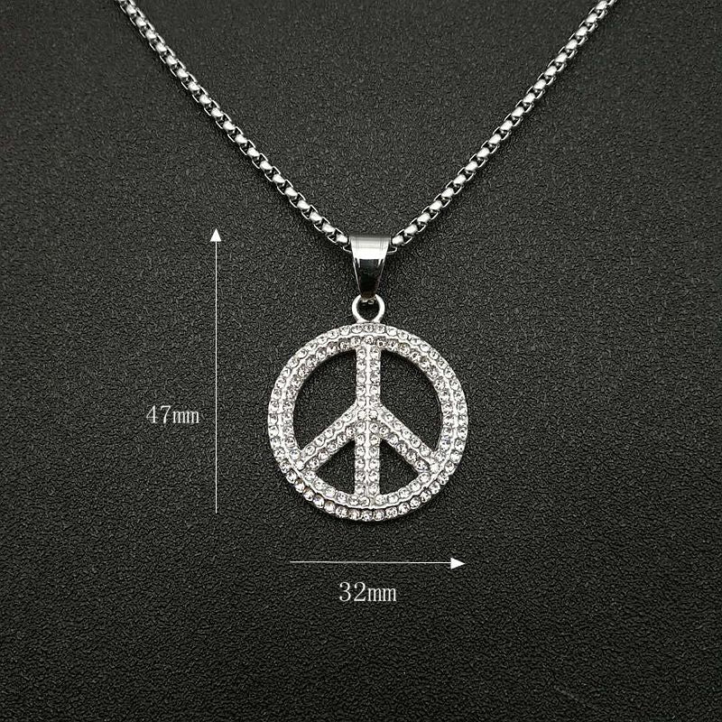 Steel Necklace - Statement Peace Sign Pendant