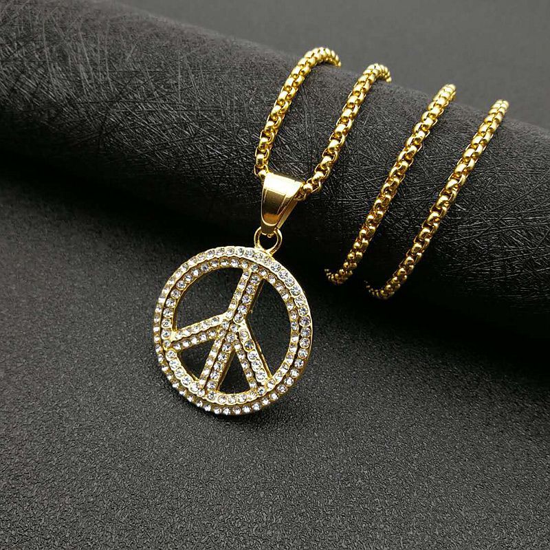 Steel Necklace - Statement Peace Sign Pendant