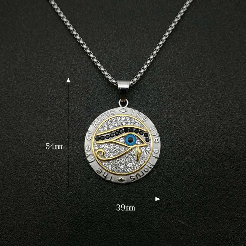 Planderful Hip Hop Jewelry Eye Of Horus Rhinestone Pendant Necklace Titanium Steel Gold Plated For Men