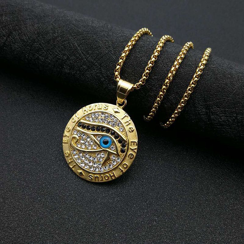 Planderful Hip Hop Jewelry Eye Of Horus Rhinestone Pendant Necklace Titanium Steel Gold Plated For Men