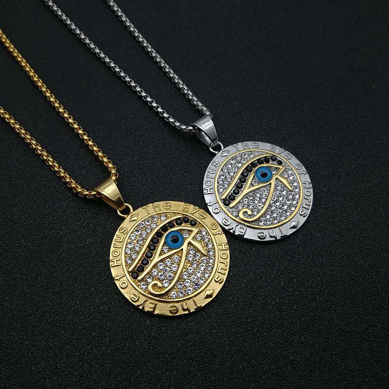 Planderful Hip Hop Jewelry Eye Of Horus Rhinestone Pendant Necklace Titanium Steel Gold Plated For Men