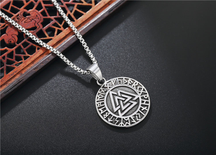 Planderful Viking Rune Pendant Necklace Triangular Titanium Steel Unisex Protection Statement