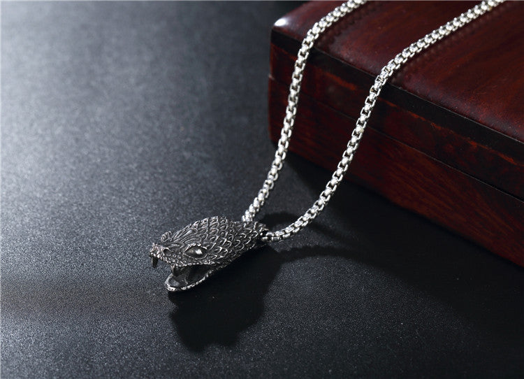 Planderful Snakehead Pendant Necklace Unisex Stainless Steel For Men And Women Protection Statement