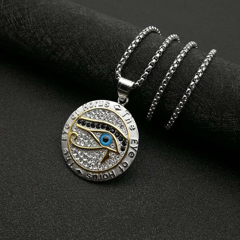 Planderful Hip Hop Jewelry Eye Of Horus Rhinestone Pendant Necklace Titanium Steel Gold Plated For Men