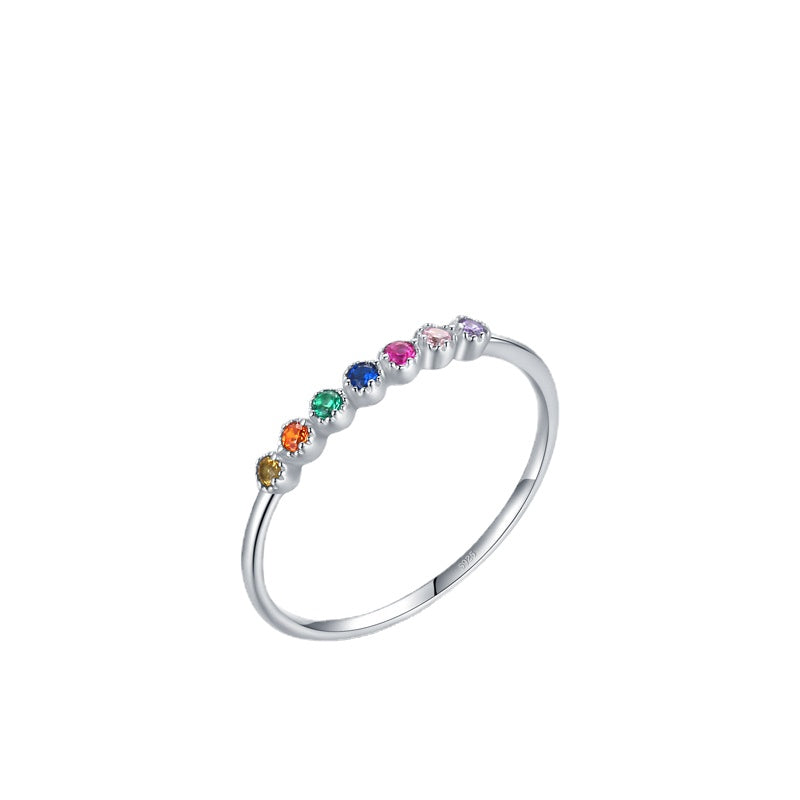 Colorful Zircon Rainbow Sterling Silver Ring - Size 5-9