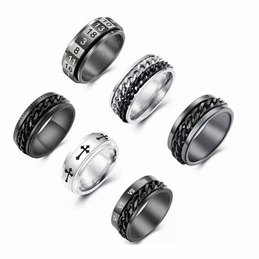 Titanium Steel Ring Set with Hand Ornament - Men's Wholesale Jewelry Piece