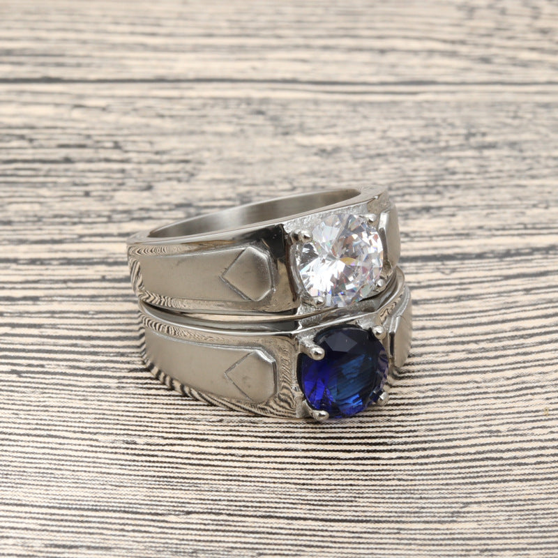 Elegant Titanium Steel Zircon Wedding Ring - Stylish Band for Modern Men