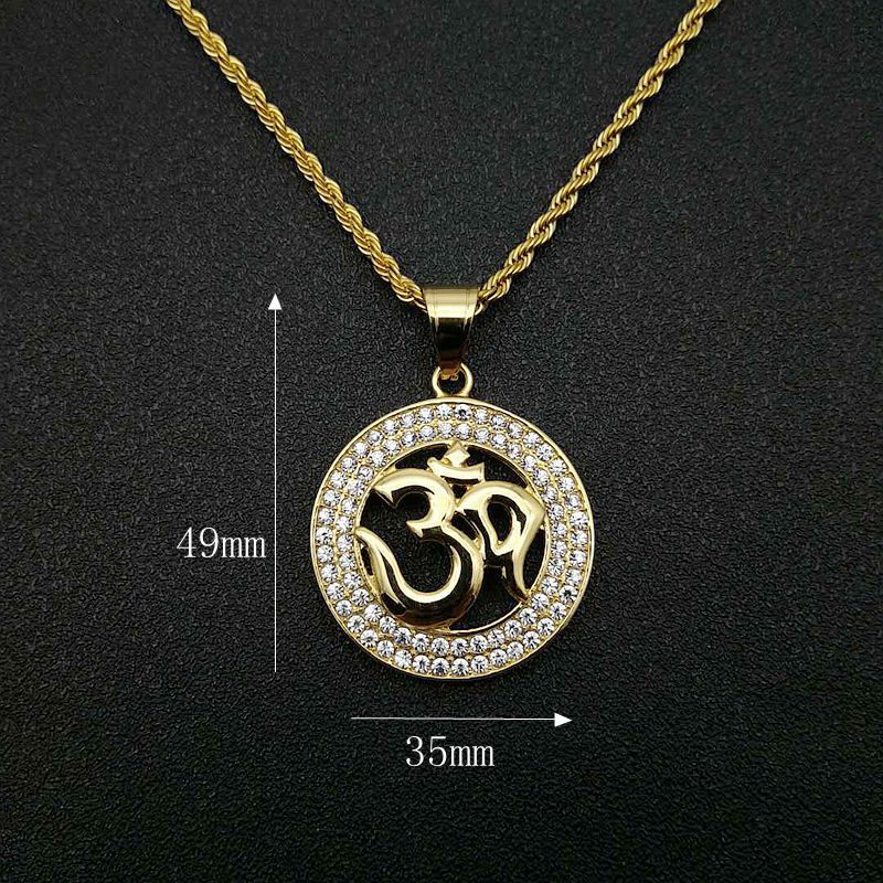 Hip Hop Necklace Om Pendant Titanium Steel Gold Plated Zircon Planderful Unisex Urban Fashion Accessory