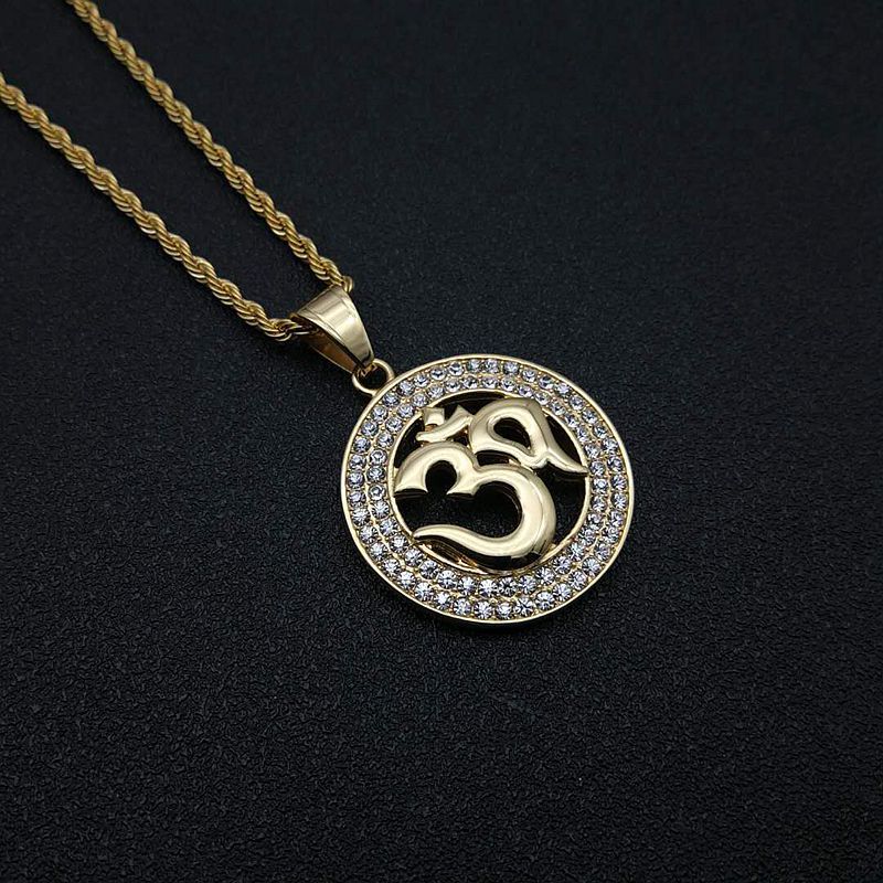 Hip Hop Necklace Om Pendant Titanium Steel Gold Plated Zircon Planderful Unisex Urban Fashion Accessory