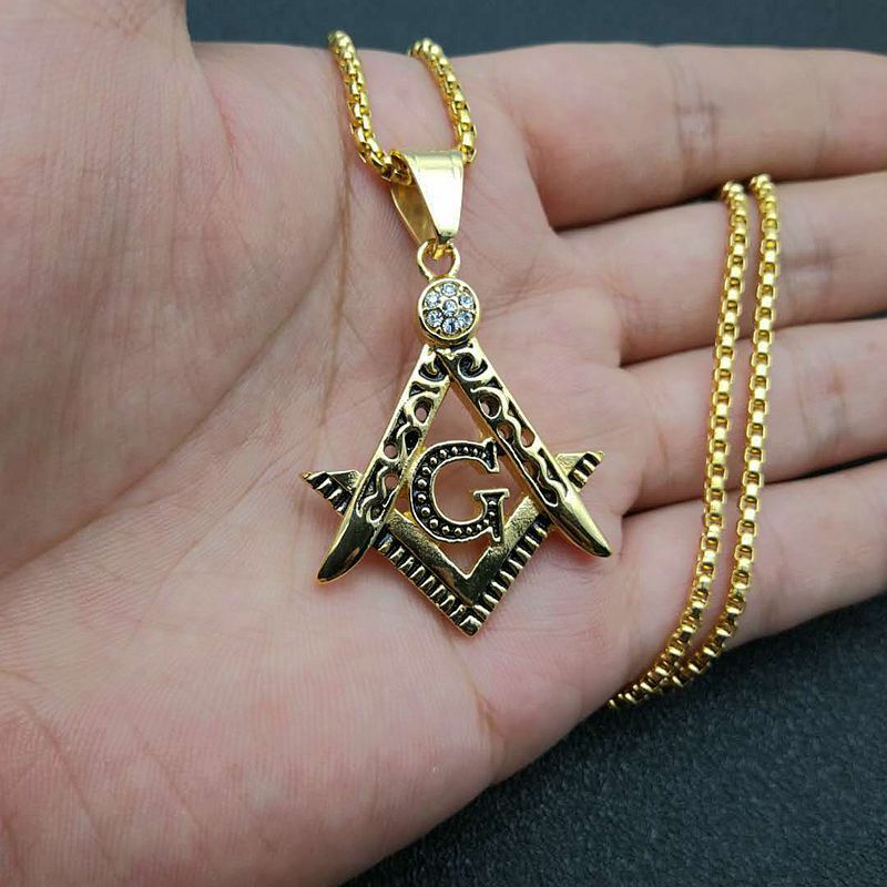Planderful Everyday Genie Freemason Pendant Necklace Titanium Steel Gold Plated Zircon For Hip Hop Jewelry Enthusiasts