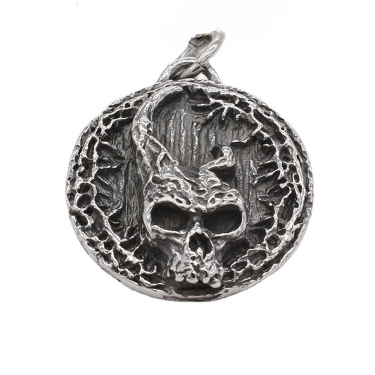 Halloween Horned Skull Round Disk Titanium Steel Pendant for Men