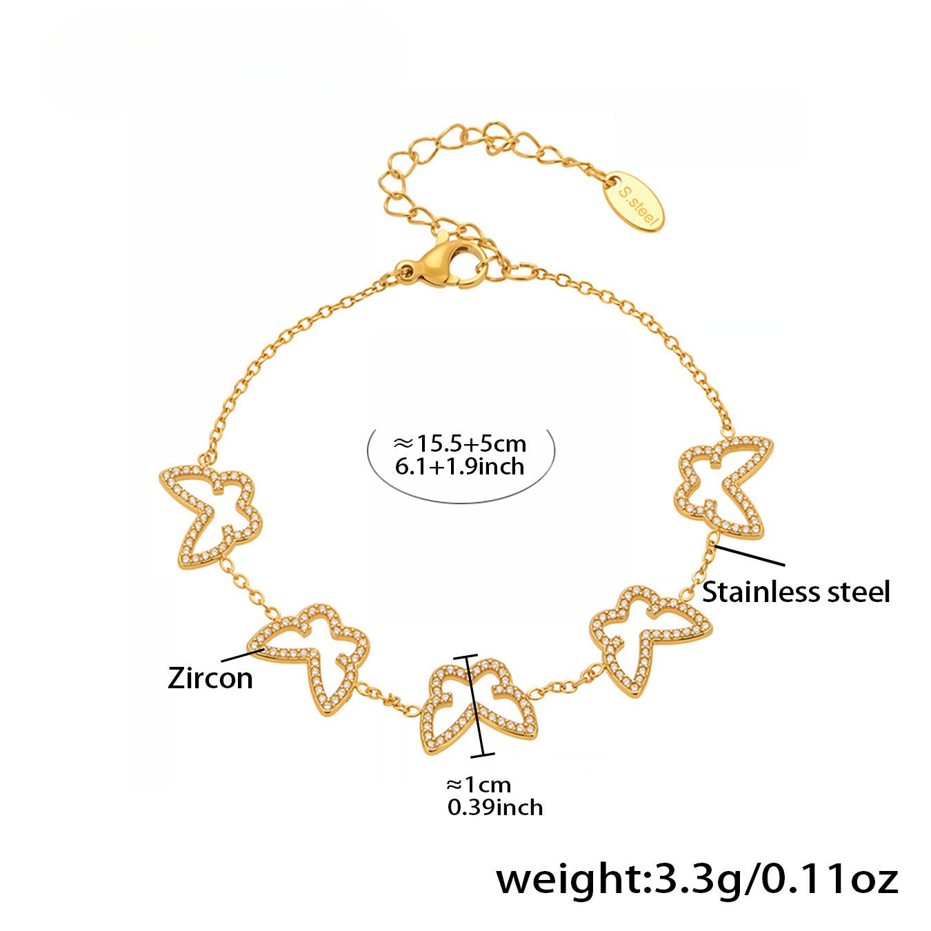 Planderful Zircon Bracelet for Girls Butterfly Charm