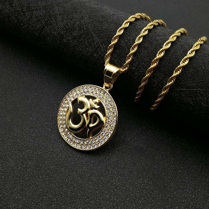 Hip Hop Necklace Om Pendant Titanium Steel Gold Plated Zircon Planderful Unisex Urban Fashion Accessory