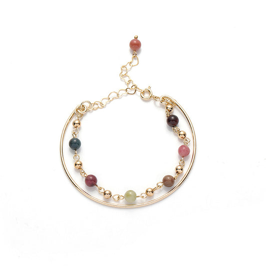 Colorful Tourmaline and Pearl Double Layered Bracelet for Women