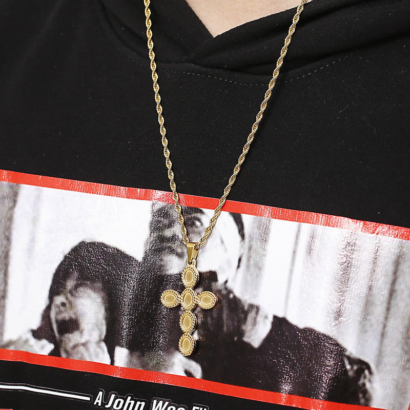 Casual Stainless Steel Cross Pendant for Men - Trendy Titanium Steel Accessory