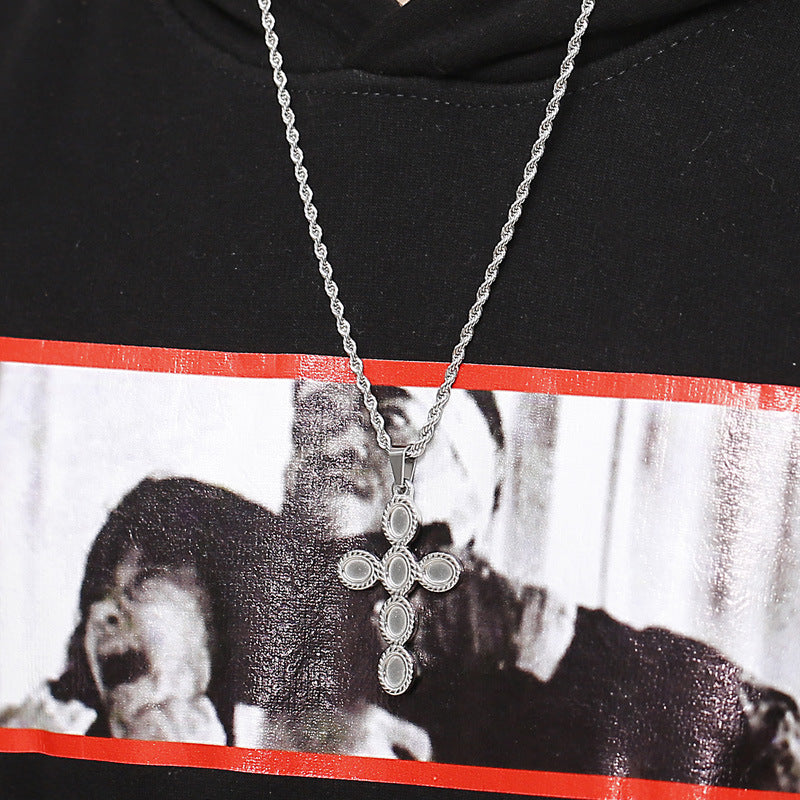 Casual Stainless Steel Cross Pendant for Men - Trendy Titanium Steel Accessory