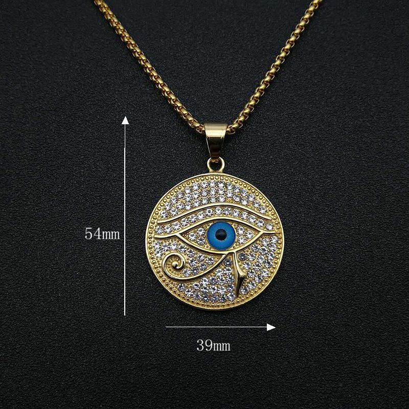 Planderful Hip Hop Jewelry Blue Horus Eye Necklace Gold Plated Titanium Steel Rhinestone Pendant For Hip Hop Fans