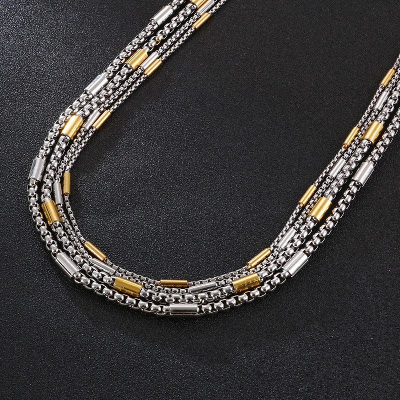 Stainless Steel Square Pearl Hipster Necklace, Simple And Versatile Collarbone Titanium Steel Necklace