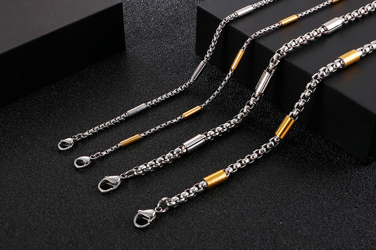 Stainless Steel Square Pearl Hipster Necklace, Simple And Versatile Collarbone Titanium Steel Necklace