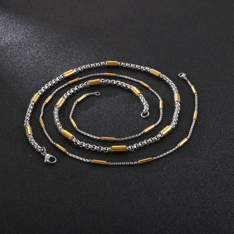 Stainless Steel Square Pearl Hipster Necklace, Simple And Versatile Collarbone Titanium Steel Necklace
