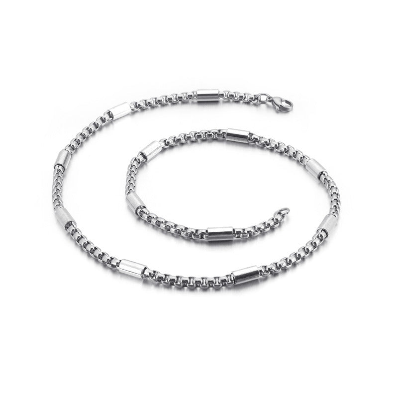 Stainless Steel Square Pearl Hipster Necklace, Simple And Versatile Collarbone Titanium Steel Necklace