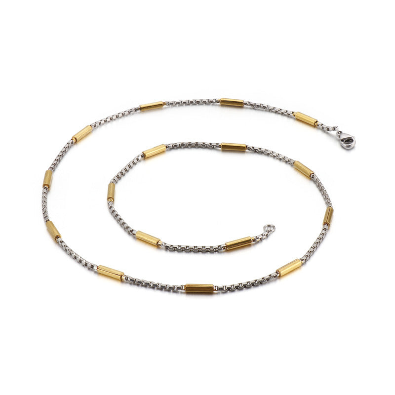 Stainless Steel Square Pearl Hipster Necklace, Simple And Versatile Collarbone Titanium Steel Necklace