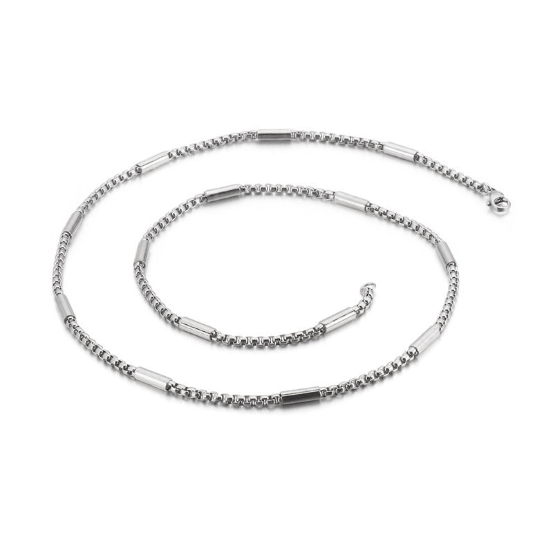 Stainless Steel Square Pearl Hipster Necklace, Simple And Versatile Collarbone Titanium Steel Necklace