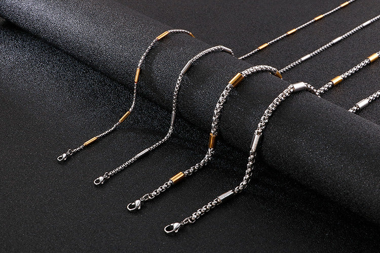 Stainless Steel Square Pearl Hipster Necklace, Simple And Versatile Collarbone Titanium Steel Necklace