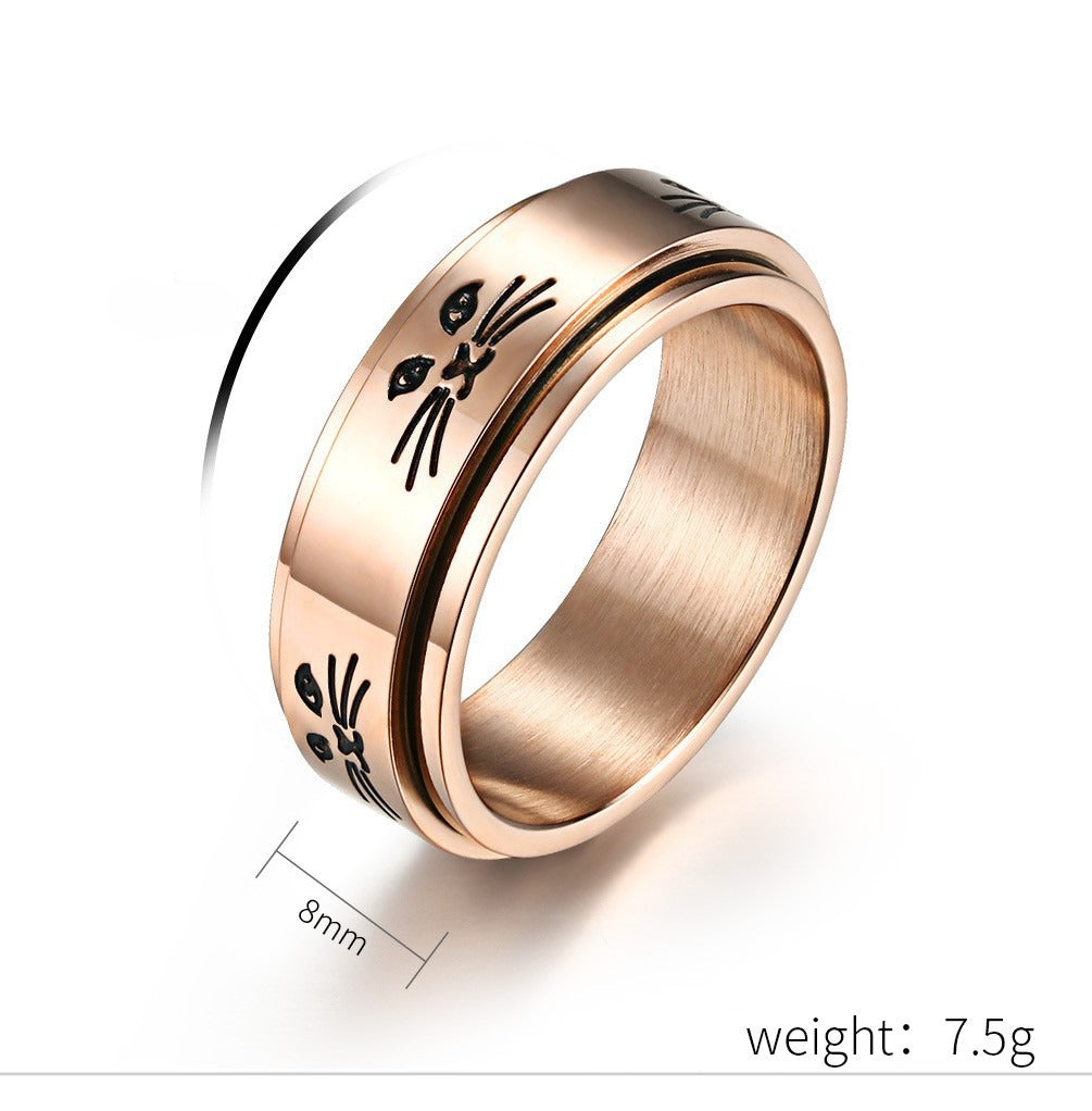 Planderful Everyday Genie Cat Spinner Ring Titanium Steel Decompression Ring For Cat Lovers