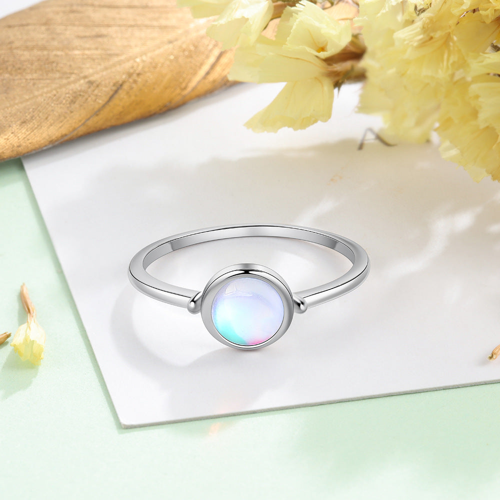 Round Moon Stone Sterling Silver Ring