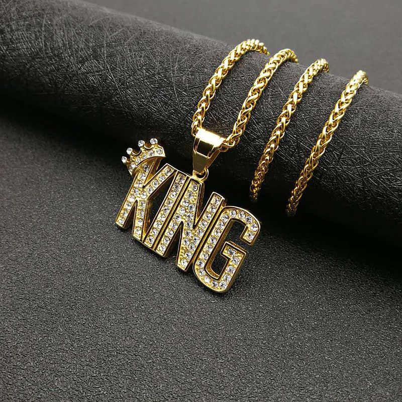 Hip Hop Necklace King Pendant Planderful Premium Gold Plated Titanium Steel Zircon Jewelry For Men