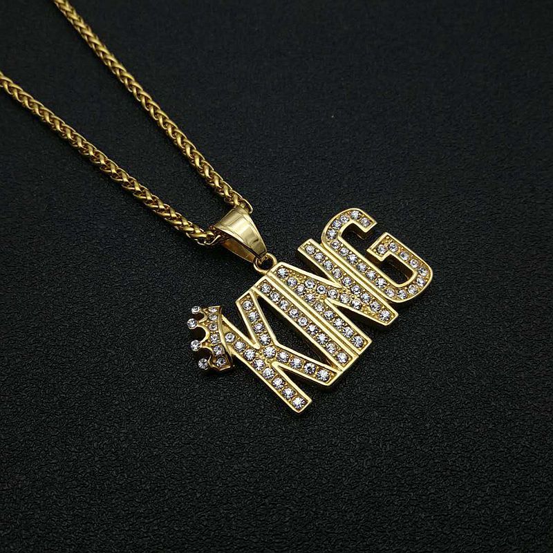 Hip Hop Necklace King Pendant Planderful Premium Gold Plated Titanium Steel Zircon Jewelry For Men