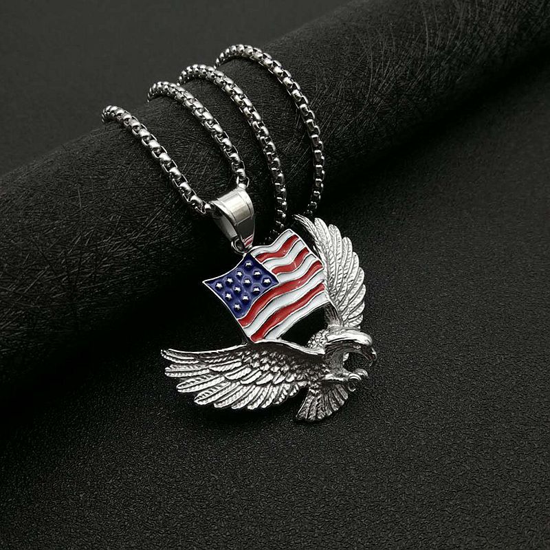 Planderful Everyday Genie Hip Hop Necklace Titanium Steel Gold Plated Flag Eagle Pendant For Men